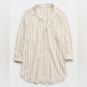 Aerie Linen Blend Coverup Shirt | XS